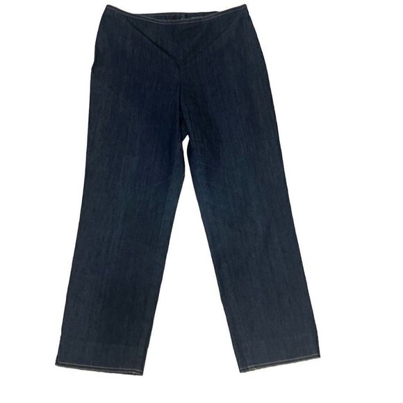 St. John Dark Denim Cropped Jeans Flat Front Side Zip Made in USA sz 4 - Picture 1 of 6